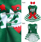 CuteBone Elf Dog Dresses Velvet Holiday Small Dogs Clothes Onesie Pet Apparel Girl Puppy Skirt with Bow Hair Rope CVA55L-D