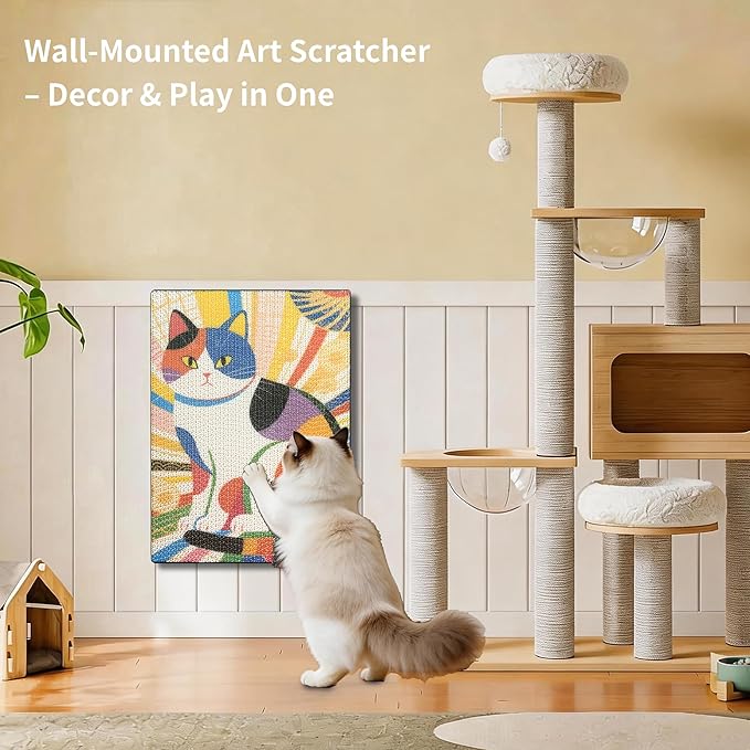Art Cat Scratching Pad,Wall Scratcher for Indoor Cats - 16.54x11.81x1.18 Inches, Double-Sided Use, Cat Cardboard Scratcher Fits All Breeds & Sizes, Easy to Install,Cat Gifts