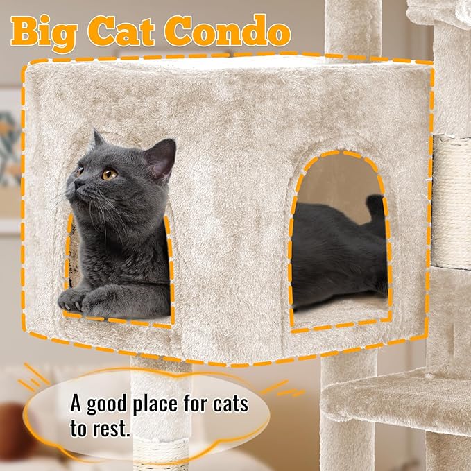 FDW 37.8 inch Cat Tree Cat Tower for Indoor Cats with Scratching Posts,Multi-Level Cat Furniture Activity Center Stand House Cat Condo Modern Cat Tower with Hanging Cradle & Funny Toy,Beige