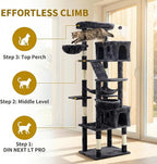 Large Cat Tree with Scratching Posts, Bed, Hammocks & Condos – Multi-Level Cat Tower for Playful Cats, 74" Modern Jungle Gym for Multiple Cats, Grey
