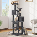 DWVO 75-inch Indoor Cat Tree Tower, Multi-Level Pet Playground, Cat Furniture with Scratch Posts, Hideaway Condos, Soft Perch, Snug Hammock, Climbing Ladder, and Plush Balls for Kittens (Dark Gray)