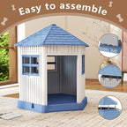 DRATO Dog House Indoor Outdoor Durable Large Dog Shelter with Outside Dog Kennel with Window and Elevated Floor for Small Medium Dogs (Blue, 34.8 * 30.51 * 36.89)