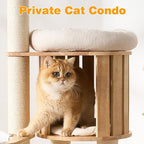 HITTITE Solid Wood Cat Tree Tower with Scratching Post, 61 Inches Tall Cat Towers with Capsule and Condo, Modern Cat Tower with Hammock and Removable Top Bed for Indoor Cats.White