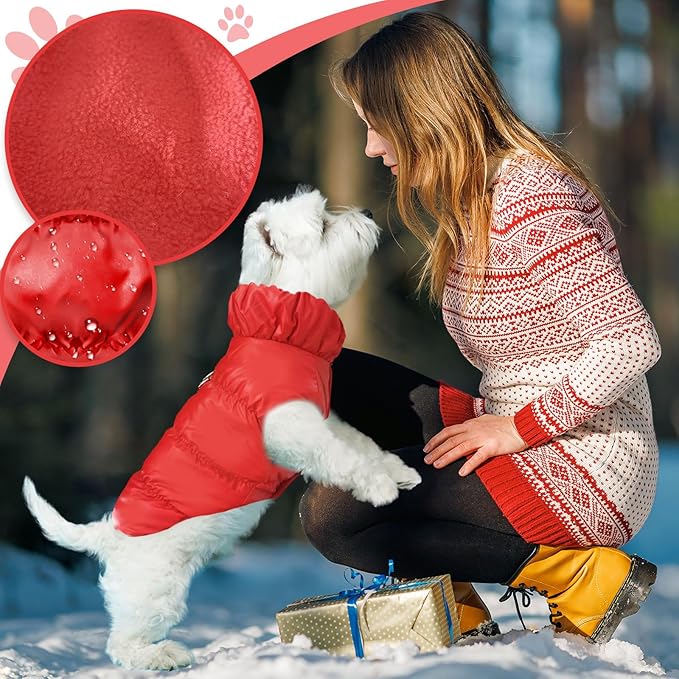 Winter Warm Dog Jacket for Small Medium Dogs Cat Cold Weather Coats with Harness Paded Dogs Fleece Vest Waterproof Windproof Dog Snow Jacket Pet Puppy Clothes (Red,M)