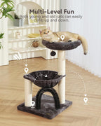 Simple Deluxe Small Cat Tree Tower for Indoor Cats, 5-in-1 27.8" Multi-Level Cat Tree with Scratching Posts, Plush Hammock, Perch, Self Groomer Brush, Dangling Ball for Kittens/Small Cats Play &Rest