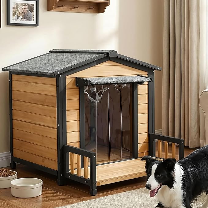 Large Indoor Outdoor Dog House,Wood Insulated Dog House,Weatherproof Outside Shelter with Elevated Floor,Easy to Assemble for Small Medium Large Dog(43.2" L x32.7 W x 31.8" H)