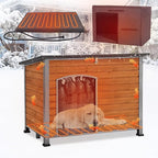43.3'' Large Heated Outdoor Dog House Weatherproof with Anti-bite Metal Frame, Insulated Dog Kennel with Heating Pad for Outside, Dog Shelter for Small to Large Dogs (Brown)