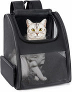 Cat Backpack Carrier for Small Dogs and Cats Fit Up to 15 Lbs,Small Dog Backpack, Foldable with 3-Side Mesh Windows, Pet Carrier for Travel & Hiking Friendly，Black