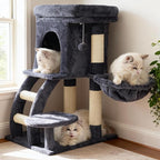 Heybly Cat Tree Tower, Cat condo for Indoor Kittens, Cat House with Wide Plush Top Perch, Ladder, Basket, Sisal-Covered Scratching Posts, Cozy Activity Center for pet, Smoky Gray HCT009SG