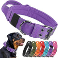 Tactical Dog Collar with Control Handle, Military Adjustable Pet Collar Reflective Heavy Metal Buckle Dog Collar, Soft Nylon Training Collar for Medium Large Dogs (Purple, Large)