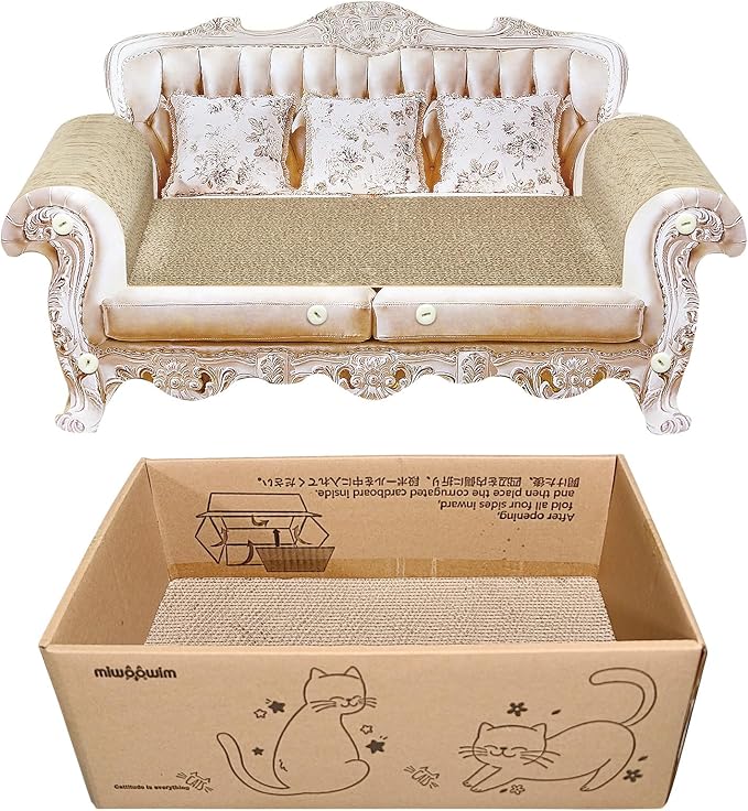 Cat Scratcher Bed, 23 Inch Kitty Couch and 17.3 Inch Scratch Box with Pad, Modern Large Kitten Lounger for Indoor Cats,Unique Cute Corrugated Cardboard Cat Sofa Scratcher,