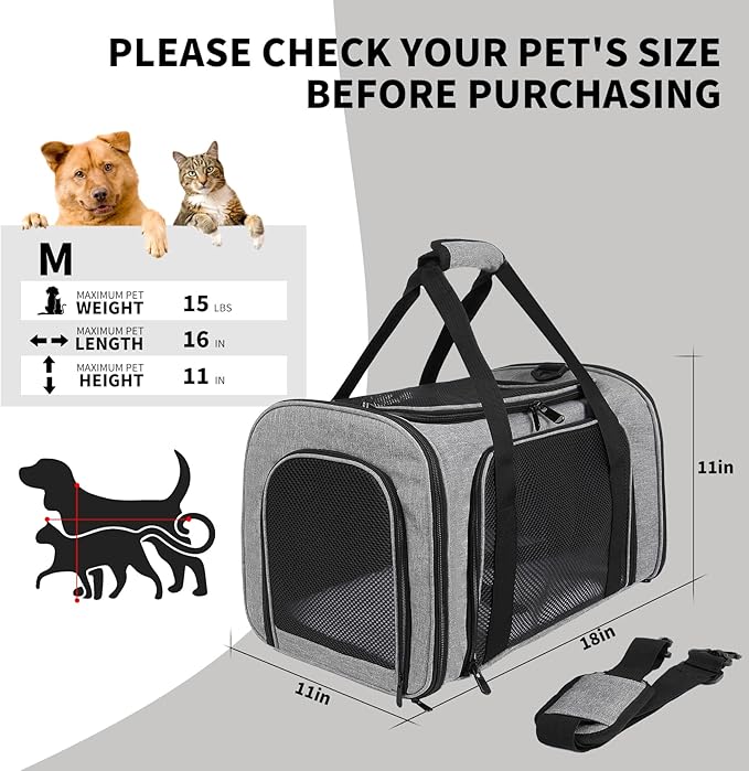 Carriers Soft-Sided Pet Carrier for Medium Large Cats Dogs 15lbs 20lbs,Ventilated Design,Portable Carry Handle,Collapsible Carrier for Kitten Puppy(X-Large,Grey&Black)