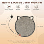 Cat Scratcher Mat, Natural Cotton Rope Cat Scratch Pad, 15.7'' Round Horizontal Floor Cat Scratching Pads for Indoor Cats, Cat Furniture Protector for Wall, Couch, Carpets, Sofas