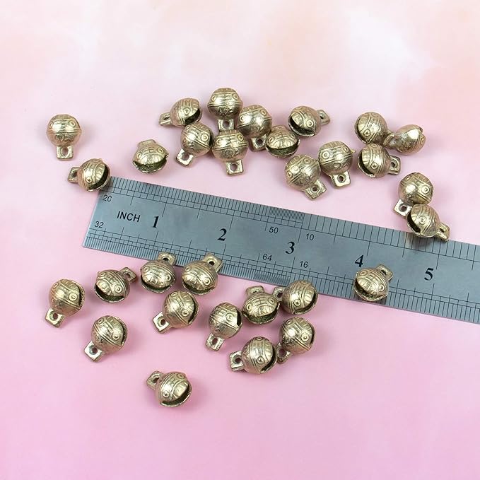 AUEAR, 30 Pack Antique Gold Bells Tibetan Brass Vintage Indian Charms Pendants for Pet Bell Dog Collar Crafting Home Door Decor