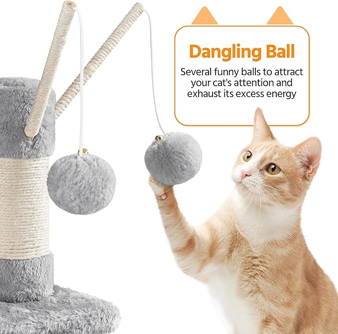 Topeakmart Cat Tree, 67in H Cat Tower for Indoor Cats, Multi-Level Cat Condo with Sscratching Posts & Soft Hammock & Large Basket & Fur Ball Sticks, Light Gray