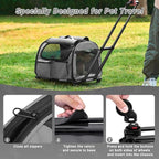 Large Pet Carrier with Wheels, Foldable Rolling Dog Carrier with Big Pocket, Cat Rolling Bag 21"x13"x13" for 2 Cats &Dogs, for Travel, Outdoor, Vet Visits, Camping, Indoor. Gray. (Not for Airline)