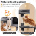 Tangkula 36 Inch Cat Tree Tower, Multi-Level Cat Tower with Condo, Top Perch, Sisal Scratching Posts & Hanging Rope, Spring & Hanging Balls, Climbing Platforms for Indoor Cats and Kittens (Light Gray)
