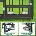 DWVO Outdoor Dog Enclosure with Rotating Feeder Bowls, 4'L x 4'W x 5'H Dog Kennel Outside with Roof, Heavy Duty Dog Cage with UV-Resistant Waterproof Cover for Small Medium Dogs