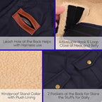 ASENKU Warm Dog Winter Coat, Waterproof Dog Coat for Cold Weather, Fleece Dogs Jacket with Ultra Thick Plush Lining Leash Hole Storage Pockets for Small Dogs (Navy Blue, X-Small)
