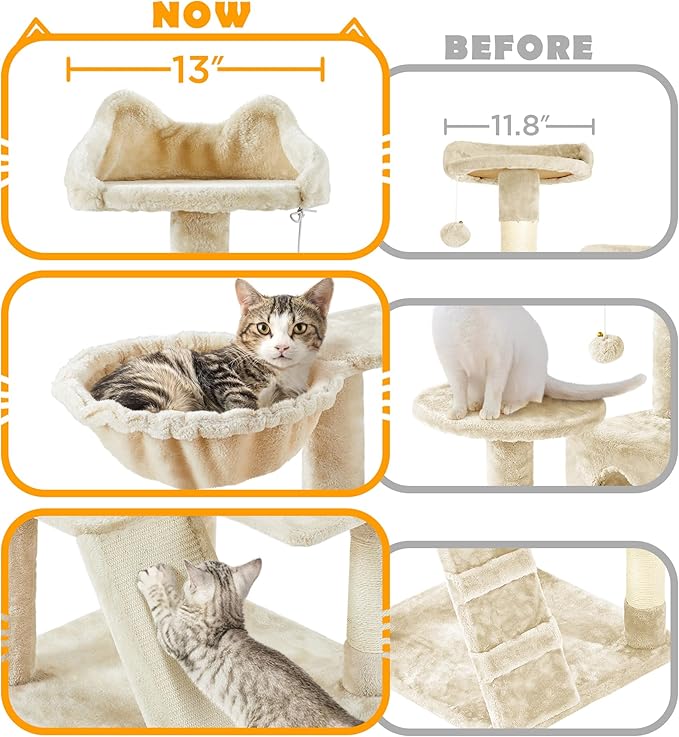 Yaheetech 57 inches Cat Tree for Indoor Cats, Multi-Level Cat Tower w/ 3 Perches, 2 Cat Condos, 2 Hanging Balls and Scratching Posts, Beige