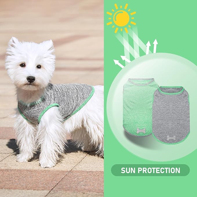 KYEESE 2Pack Dog Shirt, Lightweight Sun Protection Sleeveless Dog T Shirts for Medium Large Dogs Boy, Breathable Pet Reflective Tank Top Summer Dogs Clothes for Outdoor Walking, Grey+Dark Green, 2XL