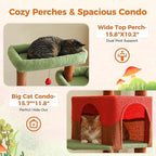 PETEPELA 69" Mushroom Cat Tree for Indoor Large Cats, Tall Cat Tower for Adult Cats with Big Hammock, Cat Climbing Tree Tower with Scratching Posts, Condo House and Large Top Perch, Brown