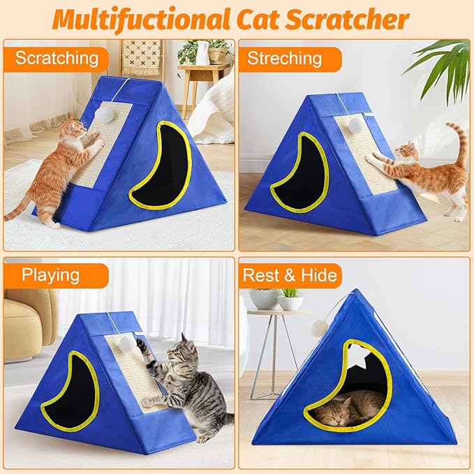 Upgraded Cat Scratcher House, 3 in 1 Foldable Sisal Cat Scratcher, Double-Sided Usability, Durable Cat Furniture for Cats to Play, Scratch, and Sleep