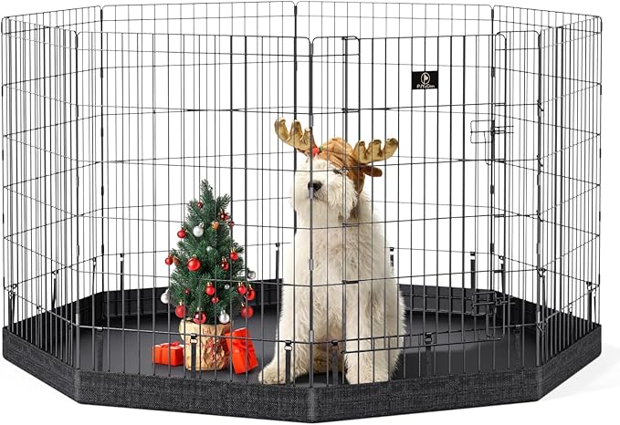 PJYuCien Dog Playpen with Bottom Pad - Metal Foldable Exercise Pen, 8 Panels 36" H x 24" W Indoor Outdoor Pet Fence Puppy Crate Kennel, Black