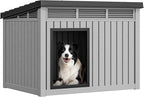 YITAHOME Plastic Dog House, Indoor & Outdoor Dog Kennel with Lift-Up Sloping Roof, Waterproof & Ventilated for Small to Medium Dogs, Easy to Clean Design, Gray
