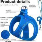 Fida Comfy Dog Harness with Leash, Soft Puppy Vest Escape Proof, Breathable Lightweight Soft Mesh, Adjustable Reflective Step-in Harness for Small & Medium Pet Walking (M, Blue)