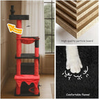 BYBYME Gothic Cat Tree for Halloween, 66in Tall Sturdy Furniture Set with Bed House, Hanging Toy, Scratching Board Sisal-Covered Posts, Multifunctional Cat Play Tower with Hammock（Black Red）