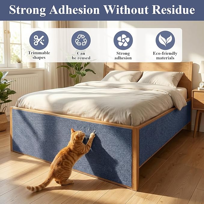 2-Pack 15.7"x78.7" Cat Scratch Mat with 40 Screws & 32 Adhesive Pads, Cat Scratch Couch Furniture Protector, DIY Trimmable Pad for Cats to Shield Walls, Sofas and Towers (Light Gray)