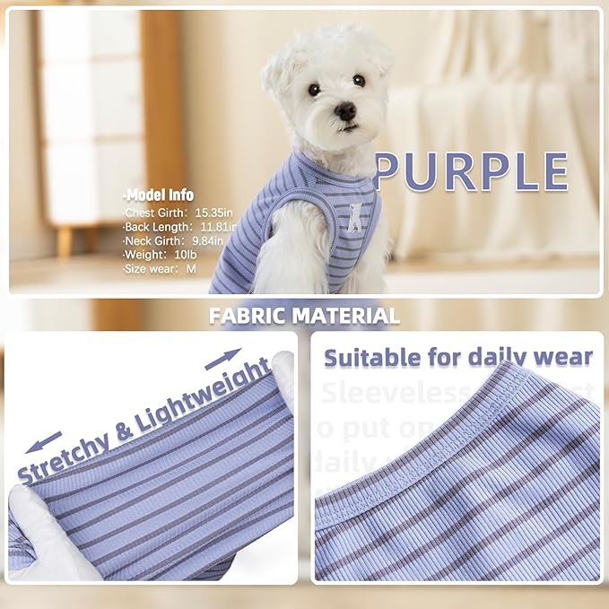 Koneseve Dog Shirts 2 Pack Breathable Sleeveless Vest, Stretchy & Soft, Purple & Vivid Green, Size M