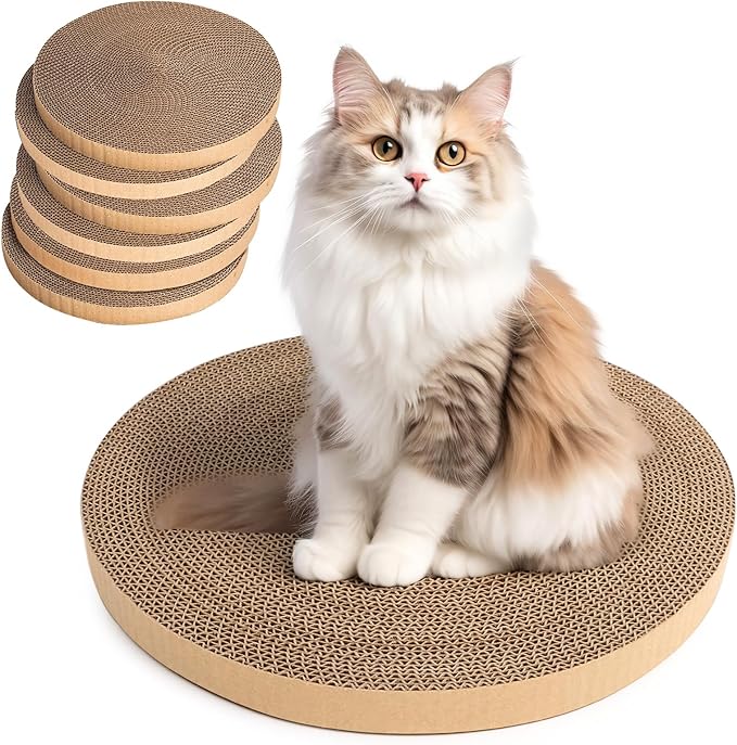 6pcs Cat Scratch Pad, Cat Scratcher Cardboard & Cat Scratching Pads - Round Cat Scratcher Refill, 10 Inch Diameter 7/8 Inch Thick cat scratchers for Indoor Cats