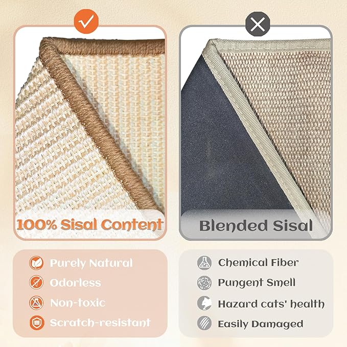 CHEERHOME PETS Sisal Cat Scratcher Bed for Indoor Cats Hammock for Scratching Pad Cat Chair Natural Sisal Scratch Post for Large Cats Scratcher Lounge, Wooden Cat Furniture(Large)