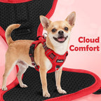 Funfox Dog Harness No Pull, Adjustable Pet Vest Harness, Super Soft Material with Vertical Handle Easy Control, Reflective Night Walking, 2 Leash Clips for Medium Sized Dogs, Red, M