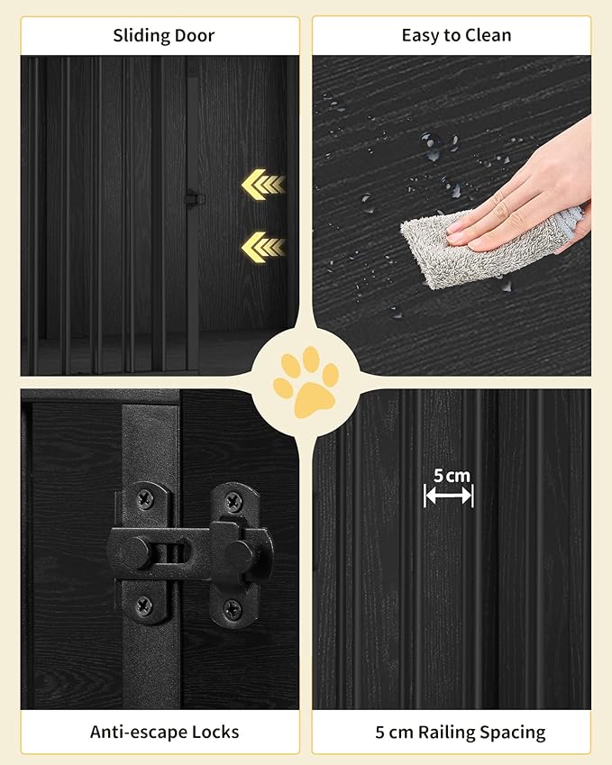 43.3" Dog Crate Furniture with Barn Door, Heavy Duty Dog Kennel Indoor with 2 Doors, Wooden Pet Cage End Table for Large Small Medium Dogs, Anti-Chew Anti-Escape, Black DFC92304B