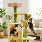 Erinnyees Flower Cat Tree, 38.2 Inches Cat Tower, Multi-Level Indoor Kitty Tree Tower, Kitty House with Cozy Top Flower Platform, Spacious Condos, Soft Hammock, Sisal Scratching Post