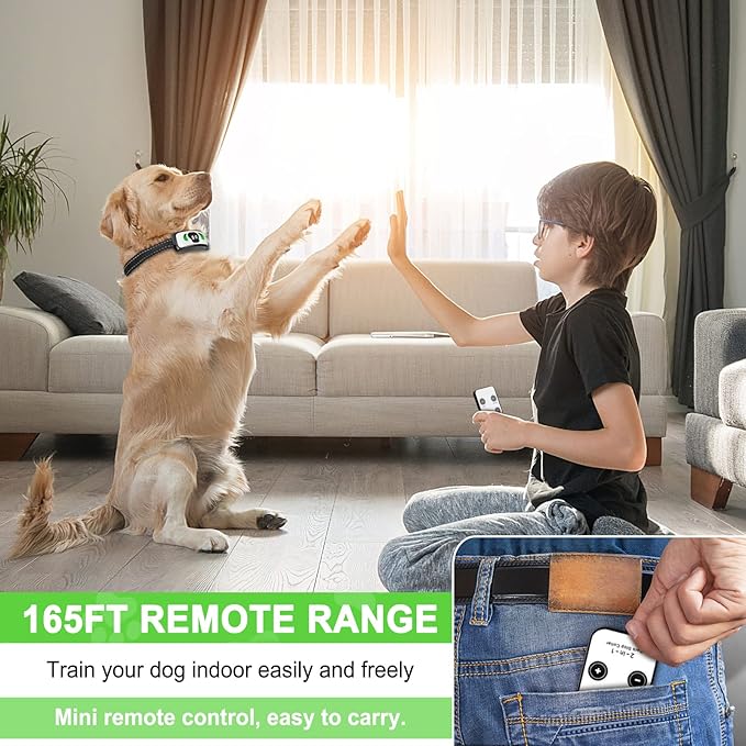 Dog Training Collar with 4 Training Modes - Dog Bark Collar with Mini Remote - Dog Shock Collar for Indoor & Outdoor, Shock Collar for Large Dog Medium Dog & Small Dog (10~120 lbs)