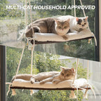CHEERPALS Cat Window Perch for Indoor Cats, Wooden Cat Bed for Window with Washable Cushion, Hanging Kitty Hammock Suitable for Small-to-Large Cats