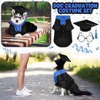 5 Pcs Dog Graduation Costume Set Include 2026 Pet Graduation Gown with Stole Puppy Grad Cap Lensless Glasses DIY Letter Stickers for Dogs Cats Holiday Costume Accessory(Black Royal Blue,M)