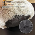 Cat Bed Round Fluffy Hooded Cat Bed Cave, Anti-Anxiety Cave Bed with Hooded Blanket, Cozy Cuddler Luxury Puppy Pet Bed, Anti-Slip Bottom and Machine Washable (Khaki, Medium)