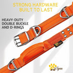 ADITYNA Heavy Duty Dog Collar for Large Dogs - Reflective Orange Collar with Handle for Training, and Walking - Wide, Thick, Tactical, Soft Neoprene Padded