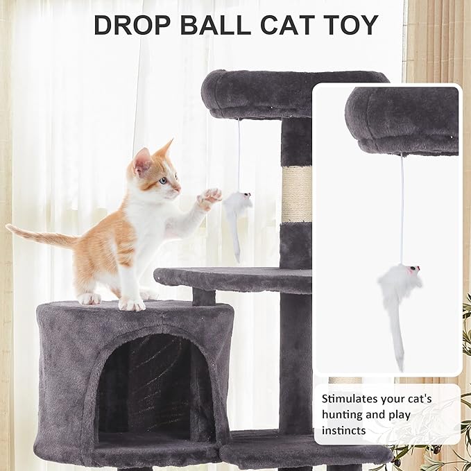 36" Multi-Level Cat Tree Tower with Scratching Posts, Toys & Condo - Space-Saving Design for Indoor Kittens, Compact Floor Footprint & Vertical Space for Multi-Cat Homes-Light Grey