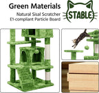 Topeakmart 54in Cat Tree with Scratching Posts Spacious Condos Furry Hanging Ball Cat Climbing Tower for Indoor Cats and Kittens, Green