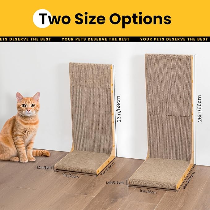 Cardboard Cat Scratcher, 23" L-Shaped Scratch Pad, Vertical Wall-Leaning Scratching Board to Protect Furniture for Indoor Cats,Wood Grain Large