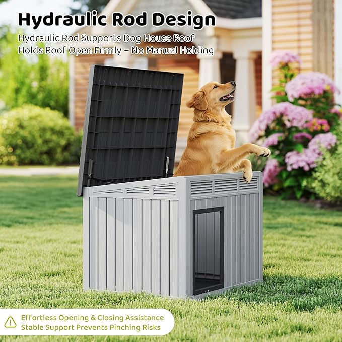 Bifanuo Dog House Outdoor Indoor for Large Dog - Weatherproof & Removable Roof, Easy Assemble and Clean for Medium to Large Dogs(Grey, 41.2" L x 31" W x 31.5" H)