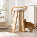Modern Cat Tree Small Tower with Scratching Post for Indoor, Solid Wood Multifunctional Corner Cat Tree Tower with Bed, Dangling Ball,Interactive Rope, Scratching Board