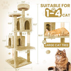 58" Cat Tree Large Cat Tower Condo w/Multi-Level Scratching Post for All Indoor Cats (Beige)