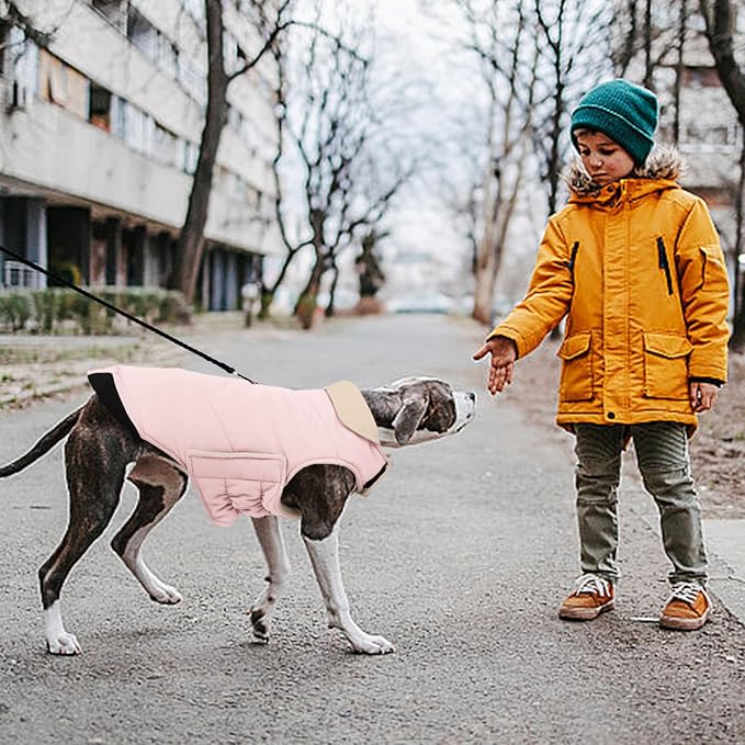 Kuoser Large Dog Coat, Cold Weather Reflective Waterproof Dogs Jacket with Warm Fleece Lining, Turtleneck Dog Winter Coat with Zipper, Doggy Snow Jacket Pet Coats for Small Medium Large Dogs, Pink 3XL